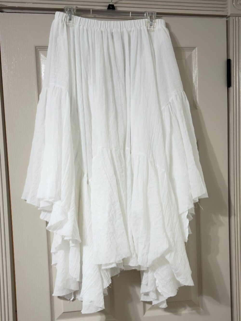 Sweet Generis Asymmetrical Raw Edge Ruched Uneven Hemline White Skirt sz L - Picture 3 of 10